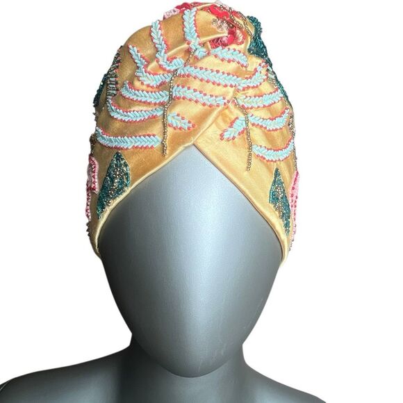 NWT Anthropologie Llani  Beaded Embellished Turban Gold Multi Botanical Hair Wra - Picture 2 of 12